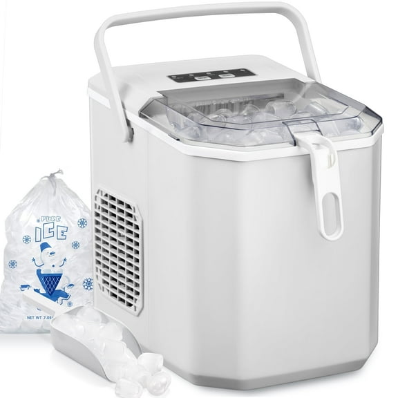 FREE VILLAGE Countertop Ice Maker, S/L Bullet Ice, 26lbs/Day, 9 Ice Cubes in 6 Mins, Portable Ice Machine with Ice Scoop and Handle, Self-Cleaning, One-Click Operation, for Kitchen Office Home(Black)