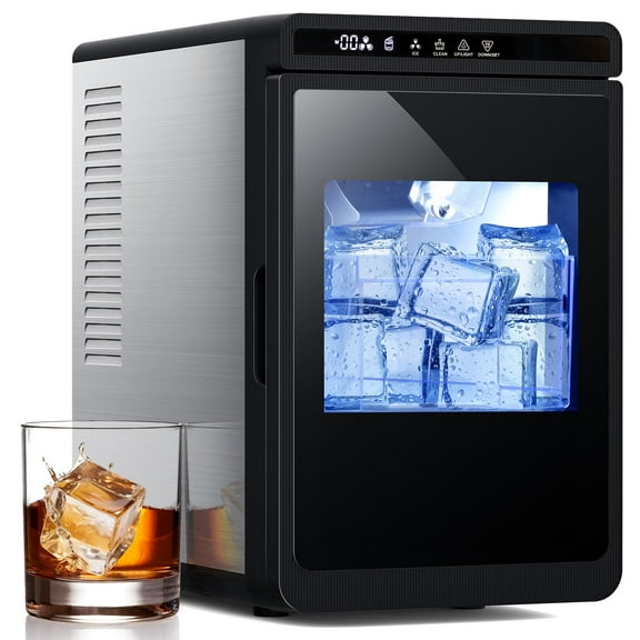 FREE VILLAGE Ice Makers Countertop Machine—Makes 3 Large1.6" Clear Ice Cubes in 15 Mins,24h Timer,Self-Cleaning Ice Maker with 5 Ice Cube Sizes for Cocktails,Whiskey & Bourbon