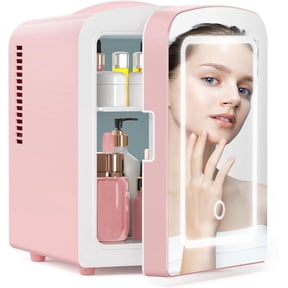 FREE VILLAGE Mini Fridge for Bedroom,Small Compact Refrigerator for Drom Car Office,4L /6 Cans Beverage Cooler for Food,Portable Skincare Cosmetics Makeup Fridge with Chiller No Freezer -