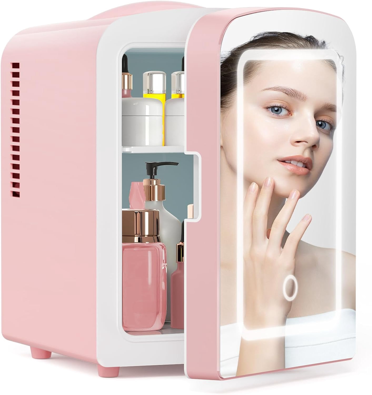 FREE VILLAGE Mini Fridge for Bedroom,Small Compact Refrigerator for Drom Car Office,4L /6 Cans Beverage Cooler for Food,Portable Skincare Cosmetics Makeup Fridge with Chiller No Freezer -