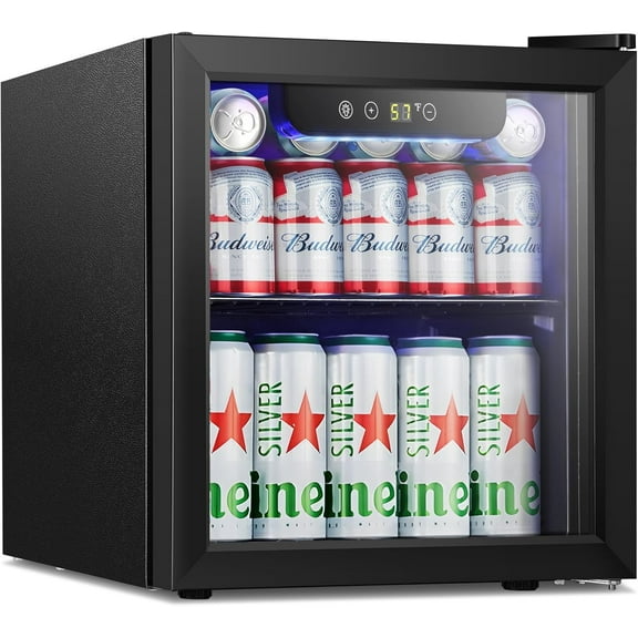 FREE VILLAGE Mini Fridge 12 Bottle 48 Can Beverage Refrigerator Cooler with glass door,1.3 Cu.Ft Small Drink Fridge for Soda Wine Beer,Adjustable Temperature Control for Home Office Bar,Black
