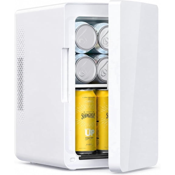 FREE VILLAGE Mini Fridge,6L/8 Can Portable Beverage Cooler,12V DC & 110V AC Personal Compact Small Refrigerator for Beauty Skin Care,Food,Drinks or Cosmetics,AC/DC for Bedroom,Car,RV,Office - White
