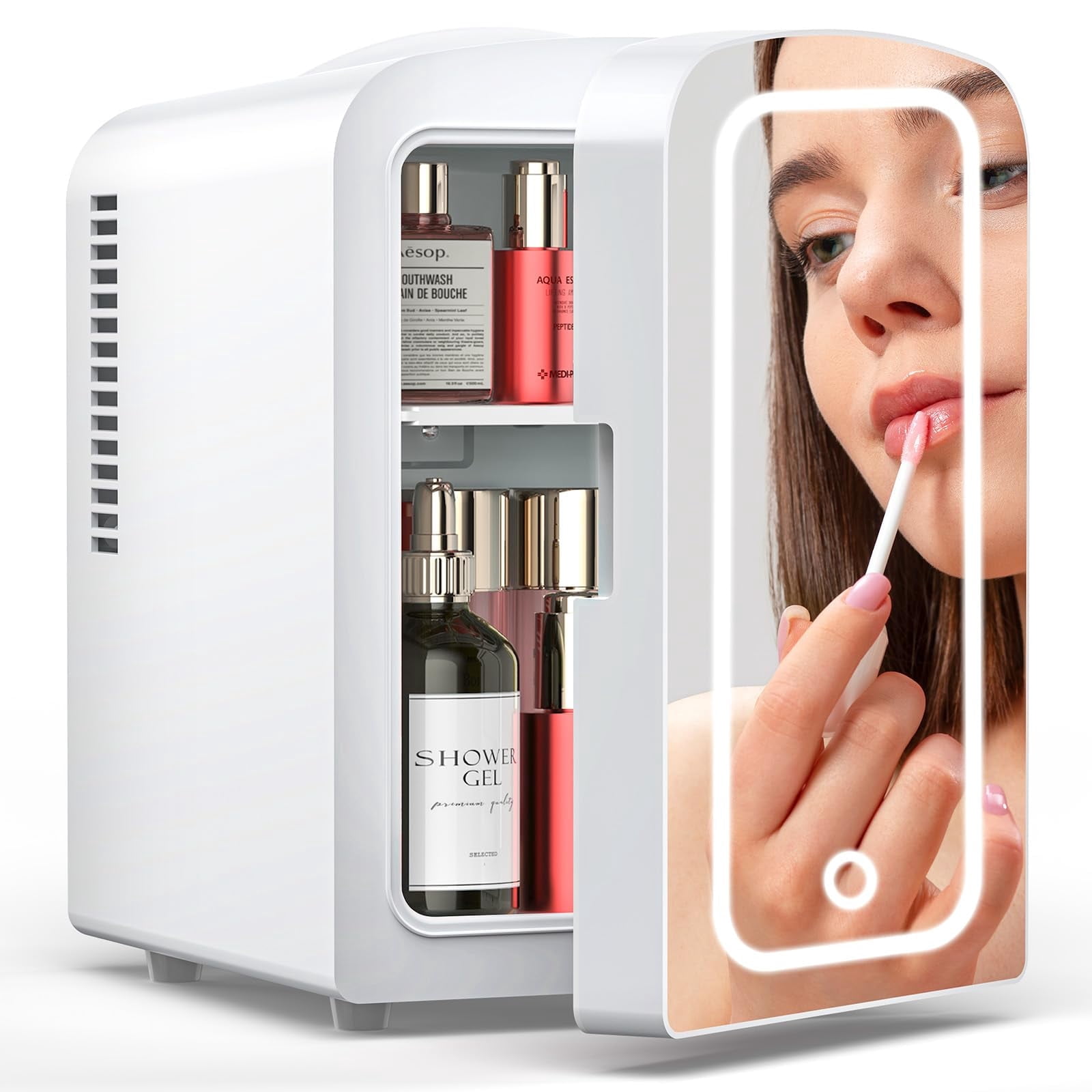 FREE VILLAGE Mini Fridge for Bedroom,Small Compact Refrigerator for Drom Car Office,4L /6 Cans Beverage Cooler for Food,Portable Skincare Cosmetics Makeup Fridge with Chiller No Freezer - White