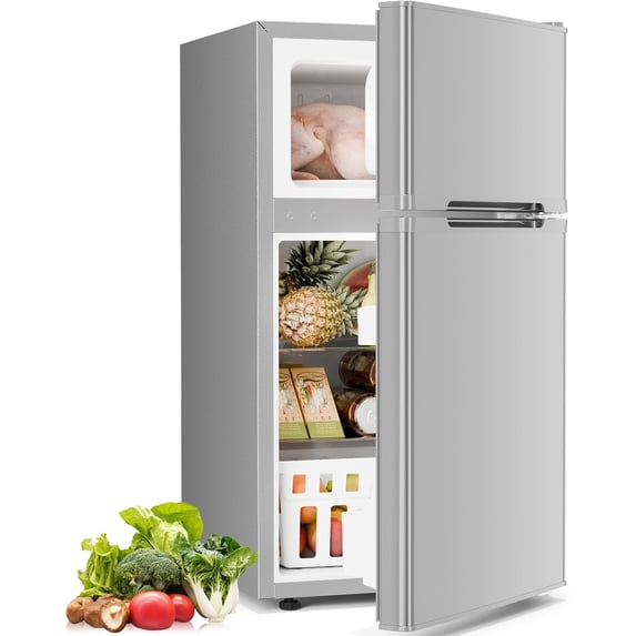 FREE VILLAGE Mini Fridge with Freezer,3.2 Cu.Ft Compact Mini Refrigerator with Double 2 Door,3 Grade Adjustable Temperature,Full Size for Home,Kitchen,Dorm,Apartment,Grey