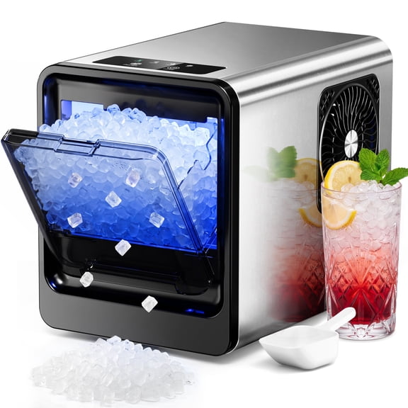 FREE VILLAGE Nugget Ice Maker Countertop, 44Lbs/24H Sonic Ice Maker Machine, Self-Cleaning Pellet Ice Makers with Ice Scoop&Basket, Countertop Pebble Ice Maker for Home/Kitchen/Office
