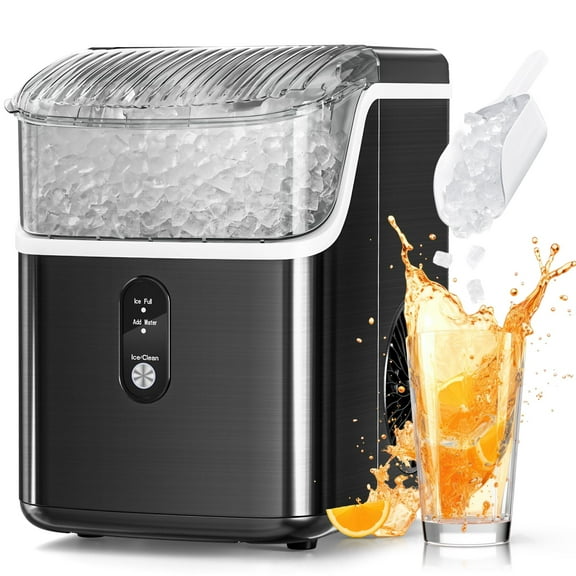 FREE VILLAGE Nugget Ice Makers Countertop,Pebble Ice Maker Machine with Soft Chewable Ice,35lbs/24H,Self-Cleaning,One-Click Operation,Stainless Steel, Crushed ice Maker for Home Kitchen Office