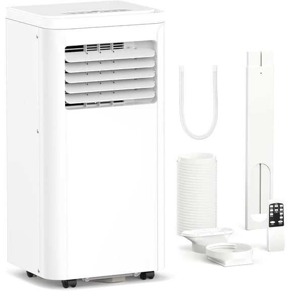 FREE VILLAGE Portable Air Conditioner 8,000 BTU for Rooms up to 450 Sq.Ft,4 in 1 Portable AC Unit with Cooling,Dehumidifier,Fan & Sleep,Remote Control,24H Timer & Window Kit for Bedroom Office RV