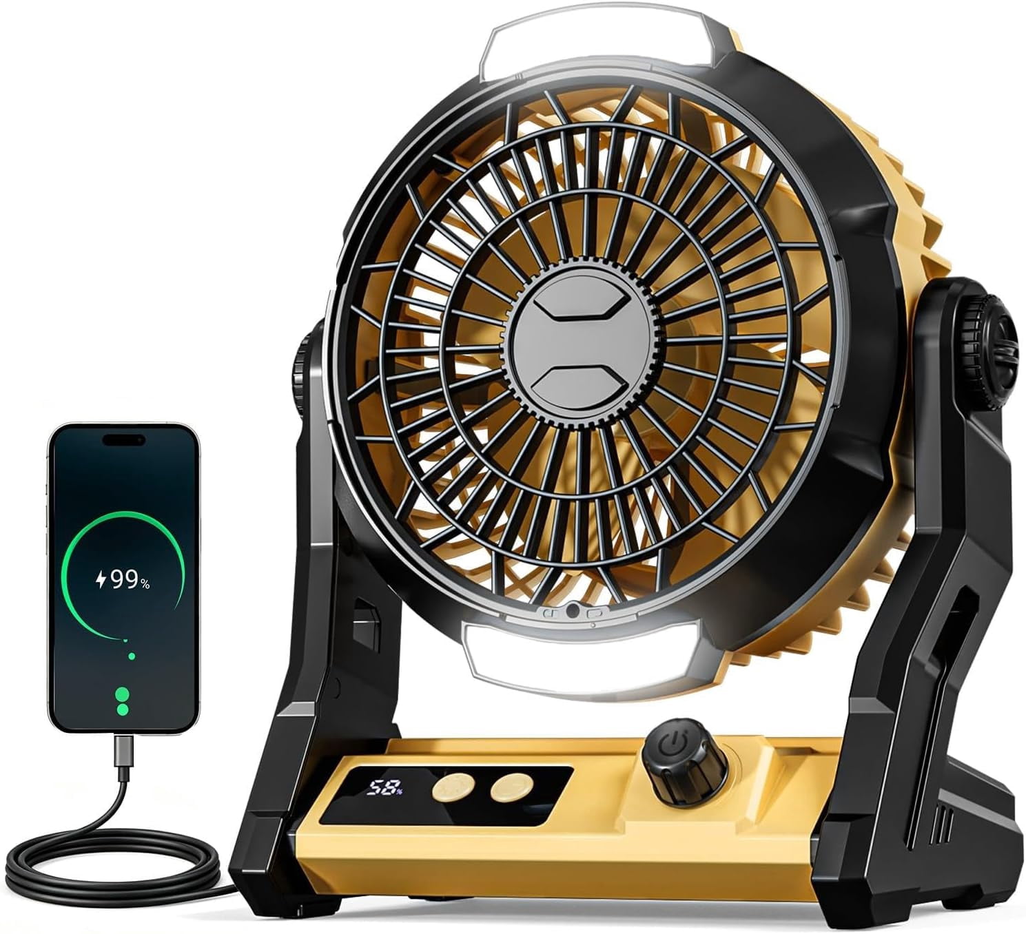 Portable Rechargeable Table Fan,Camping Fan for Tent,10000mAh(25Hrs) Battery Operated Power Fan for Outdoor Indoor,Auto Oscillation Cordless Personal Desk Fans with 2 Mode Light,100 Speeds,4 Timing
