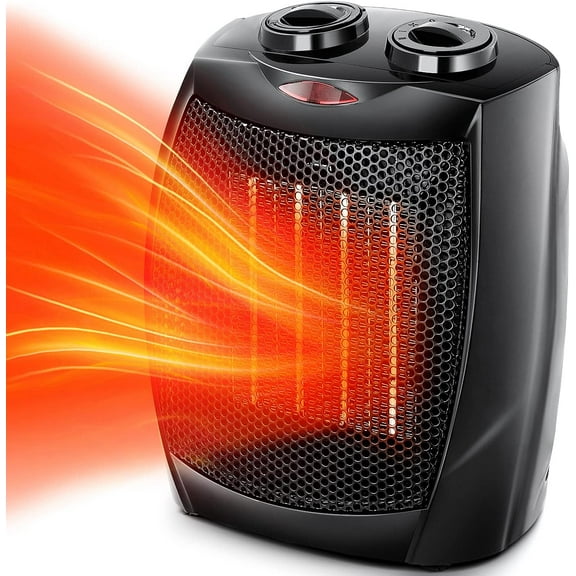 FREE VILLAGE Small Space Heater,750W/1500W Electric Portable Heater Fan for Home and Office,Room Heater Ceramic Fan Heaters with Adjustable Thermostat(8.1 Inch, Grey)