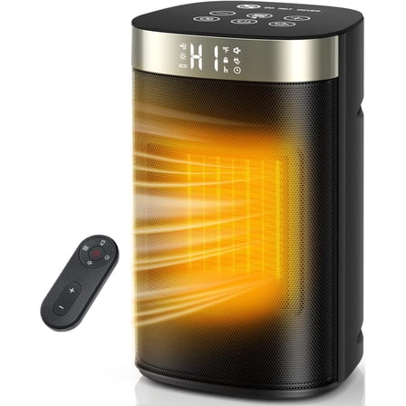 FREE VILLAGE Space Heater,Portable Electric Small Heater with Remote for Indoor Room Use,1500W Fast Heating,5 Modes Adjustable Thermostat 24H Timer,Quiet for Bedroom Office Home Use
