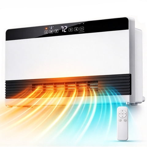 FREE VILLAGE 1300W Portable Space Heater with Remote Control,6088 Quiet Electric Wall Heater,LED Display,Eco Mode,Child Lock,12H Timer Thermostat for Bedroom,Office & Indoor Use