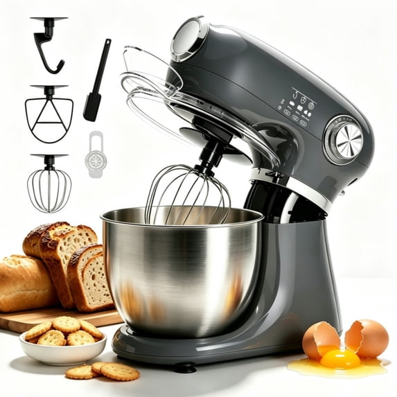FREE VILLAGE Stand Mixer,12 Speed Tilt-Head Kitchen Electric Mixer With 5.5 Quart Mixing Bowl,Dough & Cake Mixer for Baking Bread,Household Food Mixers With Whisk Dough Hook Beater Spatula,Grey