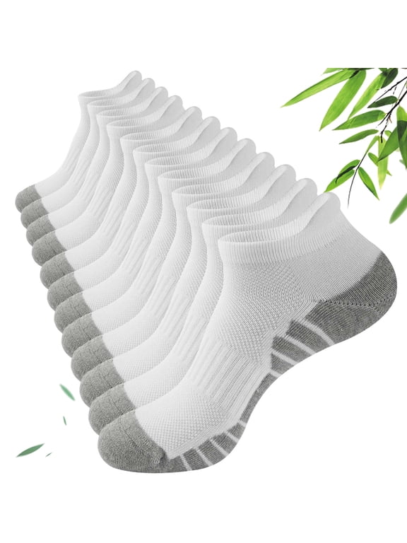 FREEYOKA Mens 6 Pairs Athletic Ankle Socks Men's Breathable Low Cut Socks,WHITE