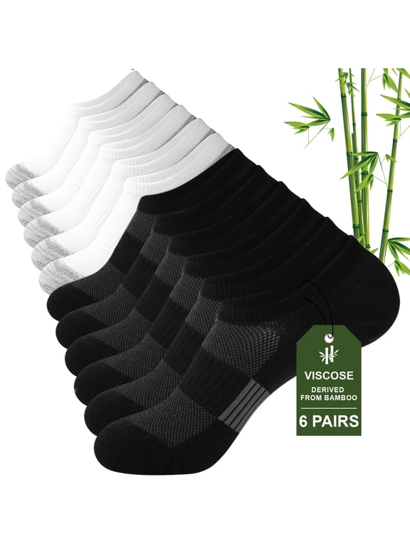FREEYOKA Bamboo Socks Ankle Low Cut Socks for Men Breathable Athletic Socks 6 Pairs,BLACKWHITE