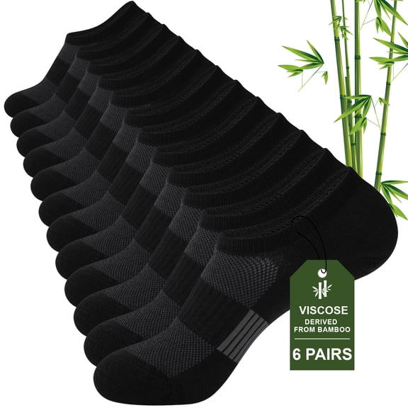 FREEYOKA Bamboo Socks Ankle Low Cut Socks for Men Breathable Athletic Socks 6 Pairs,BLACK