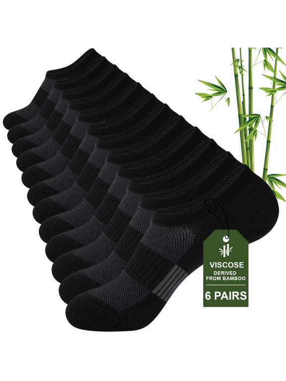 FREEYOKA Bamboo Socks Ankle Low Cut Socks for Men Breathable Athletic Socks 6 Pairs,BLACK