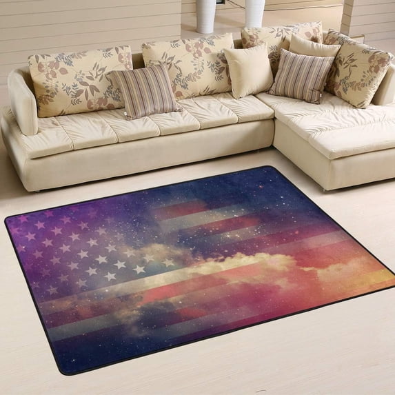 FREEAM 4th of July Non Slip Area Rug for Living Dinning Room Bedroom Kitchen, 2' x 3'(24 x 36 Inch / 60 x 90 cm), Galaxy American Flag Nursery Rug Floor Carpet