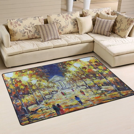 FREEAM Abstract Artwork Area Rug 20"x31", Oil Painting Autumn Park Polyester Area Rug Mat for Living Dining Dorm Room Bedroom Home Decorative