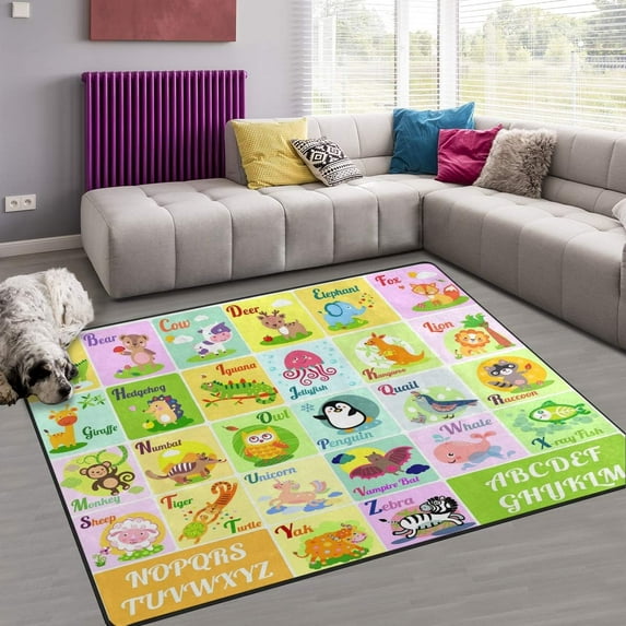 FREEAM Alphabet Animals Non Slip Area Rug for Living Dinning Room Bedroom Kitchen, 4' x 5'(48 x 63 Inch), Alphabet Animals Nursery Rug Floor Carpet Yoga Mat