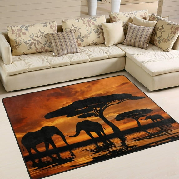FREEAM Animal Elephant Non Slip Area Rug for Living Dinning Room Bedroom Kitchen, 4' x 5'(48 x 63 Inch), African Elephant Nursery Rug Floor Carpet Yoga Mat