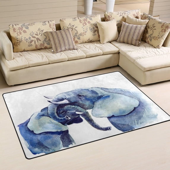 FREEAM Animal Elephants Area Rug 3'x5', Hugging Elephants Watercolor Polyester Area Rug Mat for Living Dining Dorm Room Bedroom Home Decorative