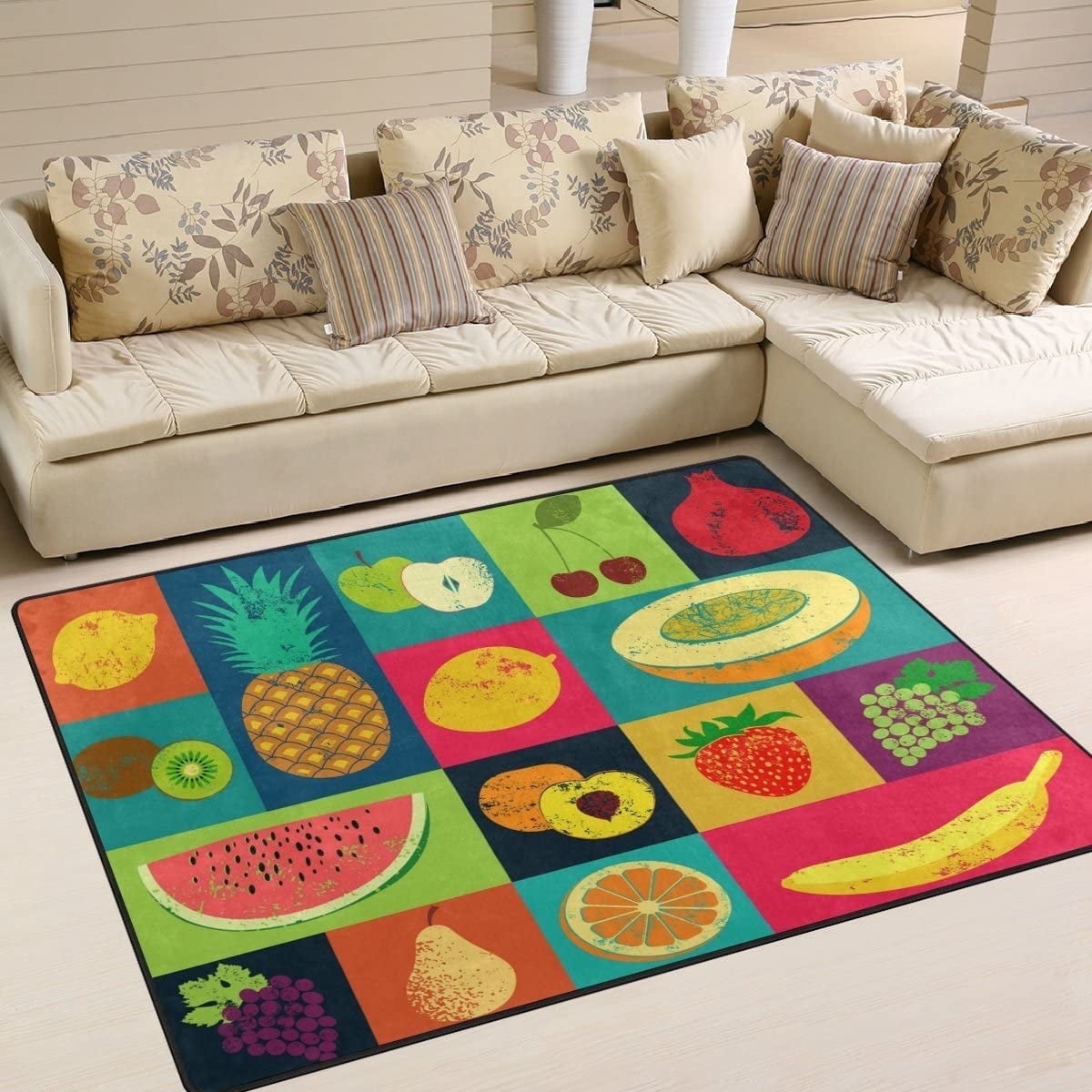 FREEAM Art Style Fruit Watermelon Strawberry Lemon Area Rug Mat for ...