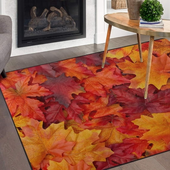 FREEAM Autumn Leaves Area Rug 3'x5', Fall Leaves Polyester Area Rug Mat for Living Dining Dorm Room Bedroom Home Decorative