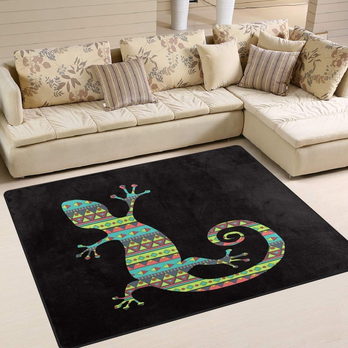 Cool Rug Lizard FREEAM Aztec Tribal Gecko Lizard Silhouette Black Area Rugs Living Room ...