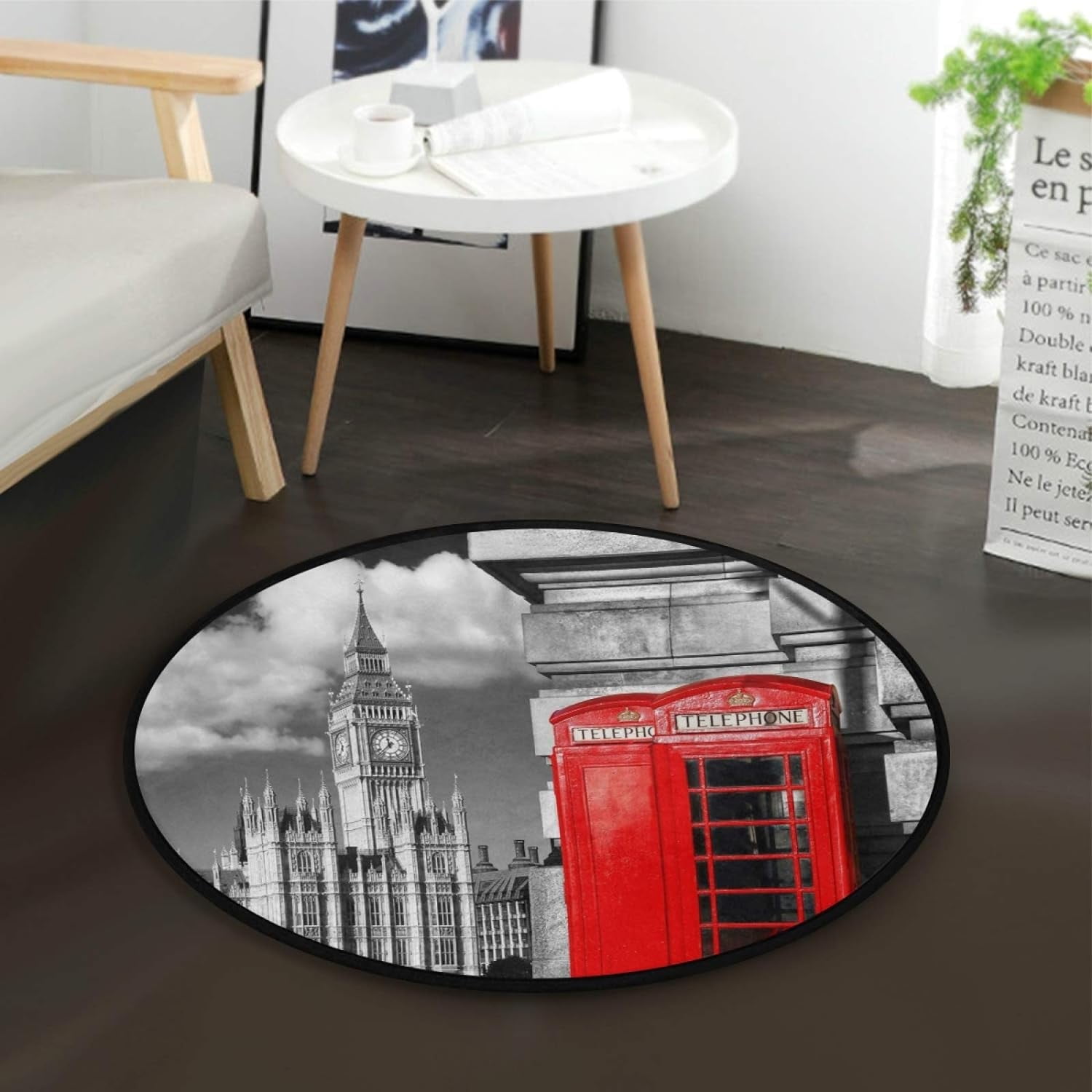 Telephone Rug FREEAM Big Ben London England Telephone Booth Vintage Round Area Rug ...