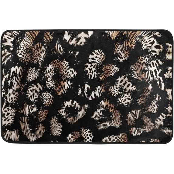 FREEAM Black Leopard Doormats Bathroom Floor Mat Lightweight Non-Slip Area Rugs Entrance Front Door Rug for Outdoor Garden Kitchen Bedroom 23.6" x 15.7"