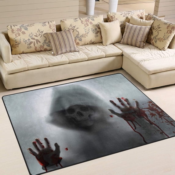 FREEAM Black and White Skull Non Slip Area Rug for Living Dinning Room Bedroom Kitchen, 5' x 7'(58 x 80 Inch), Sugar Skull Nursery Rug Floor Carpet Yoga Mat