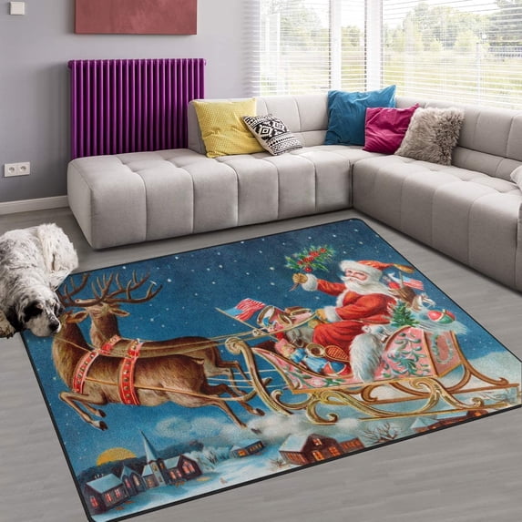 FREEAM Christmas Santa Non Slip Area Rug for Living Dinning Room Bedroom Kitchen, 4' x 5'(48 x 63 Inch), Santa Nursery Rug Floor Carpet Yoga Mat
