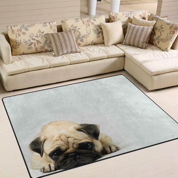 FREEAM Cute Pug Dog Non Slip Area Rug for Living Dinning Room Bedroom Kitchen, 5' x 7'(58 x 80 Inch), Animal Dog Nursery Rug Floor Carpet Yoga Mat