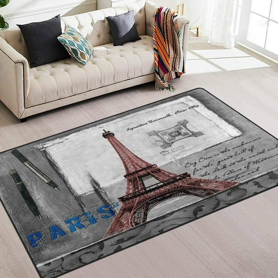 FREEAM Eiffel Tower Non Slip Area Rug for Living Dinning Room Bedroom Kitchen, (20 x 31 Inch), Eiffel Tower Nursery Rug Floor Carpet Yoga Mat