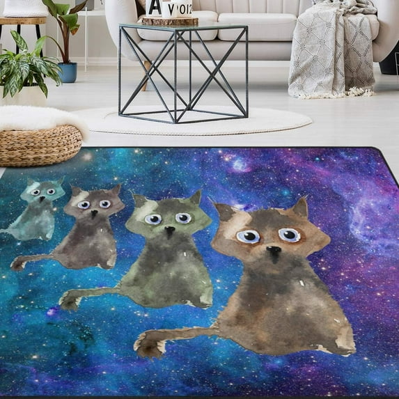 FREEAM Galaxy Cat Non Slip Area Rug for Living Dinning Room Bedroom Kitchen, 4' x 5'(48 x 63 Inch), Watercolor Universe Cat Nursery Rug Floor Carpet Yoga Mat