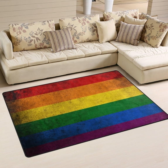 FREEAM Gay Flag Non Slip Area Rug for Living Dinning Room Bedroom Kitchen, 3' x 5'(39 x 60 Inch), Vintage Nursery Rug Floor Carpet Yoga Mat