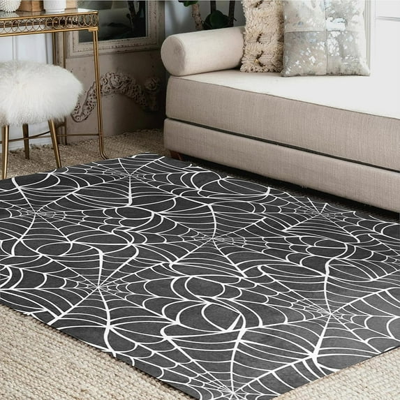 FREEAM Halloween Cartoon Spider Web Area Rug Mat for Living Dining Dorm Room Bedroom Home Decorative 5'3"x4'