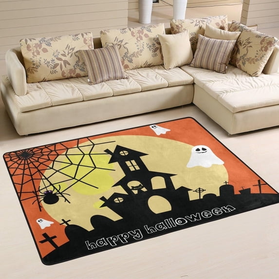 FREEAM Halloween Ghost Castle Non Slip Area Rug for Living Dinning Room Bedroom Kitchen, 4' x 5'(48 x 63 Inch), Halloween Holiday Nursery Rug Floor Carpet