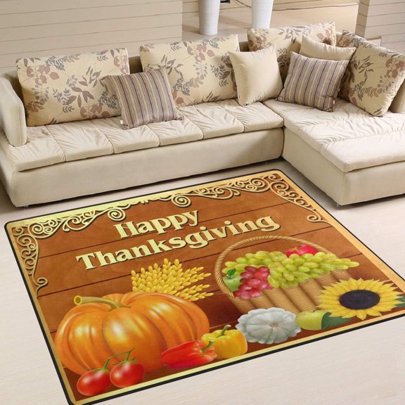 FREEAM Happy Thanksgiving Day Fruit Basket and Pumpkin Sunflower Area Rug Rugs for Living Room Bedroom 5'3"x4'