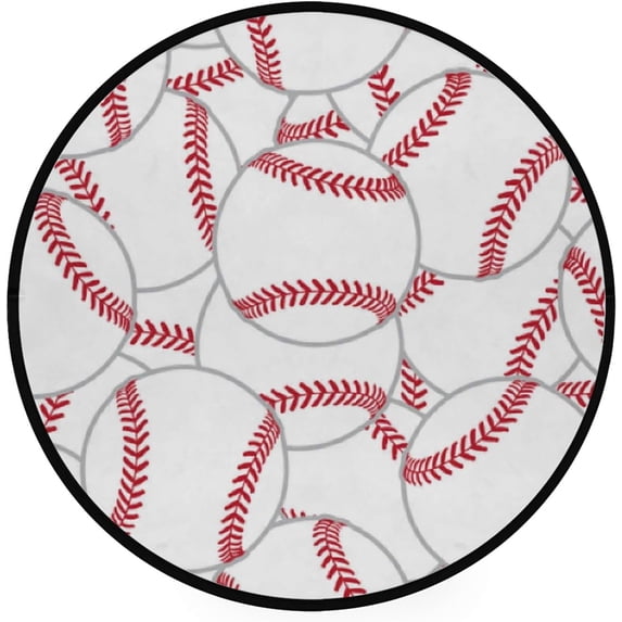 FREEAM Kids Round Nursery Area Rug 3 ft Baseball Seamless Pattern Tennis Ball Vector Tile Non Slip Play Mats for Kids Boys Girls Playing Room Living Room
