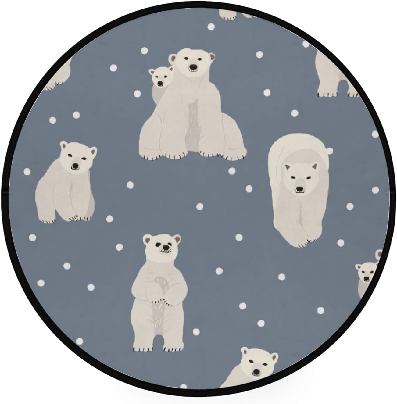 FREEAM Kids Round Nursery Area Rug 3 ft Cute Polar Bear in Snow Non ...