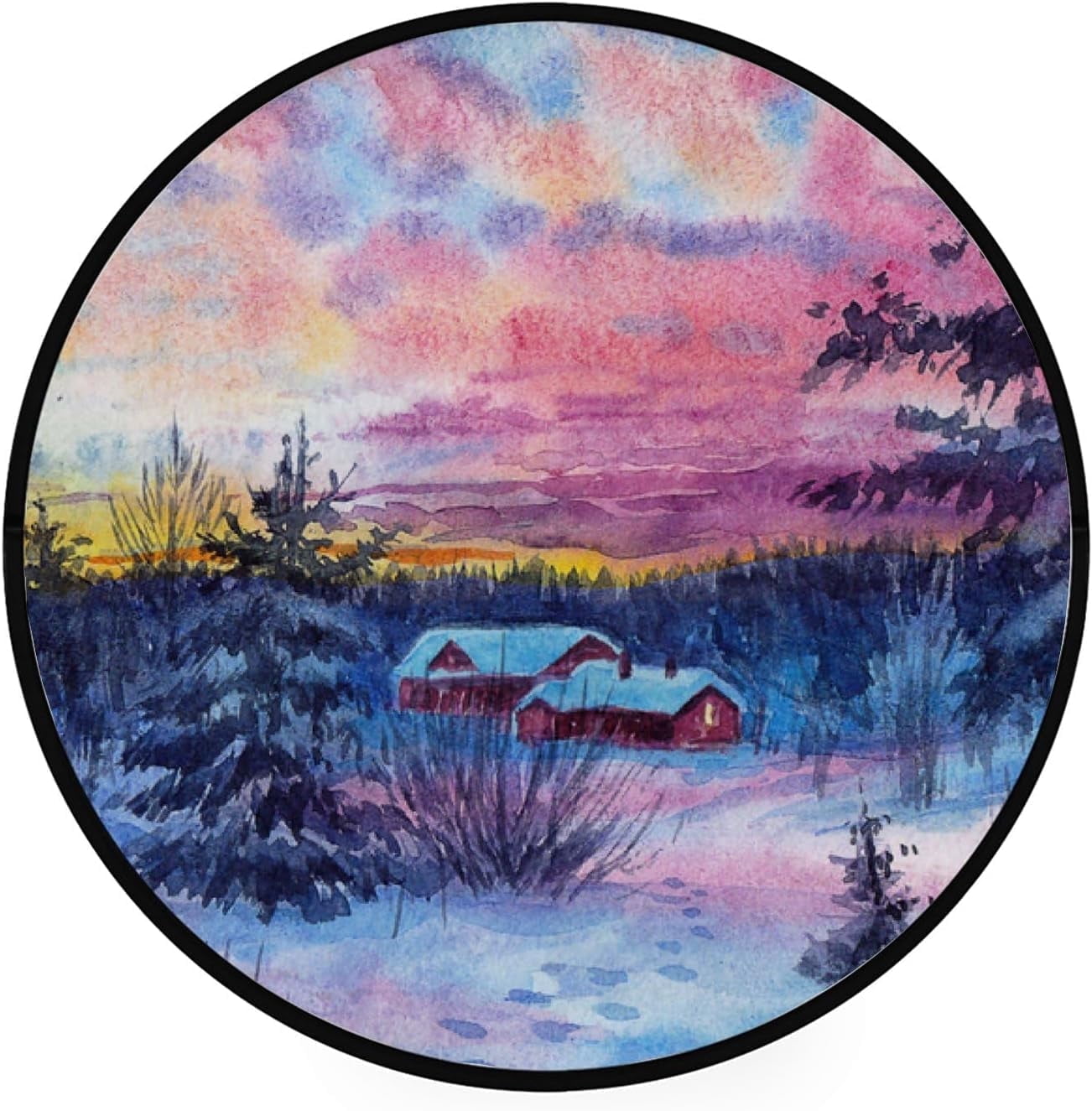 FREEAM Kids Round Nursery Area Rug 3 ft Watercolor Painting of Winter ...