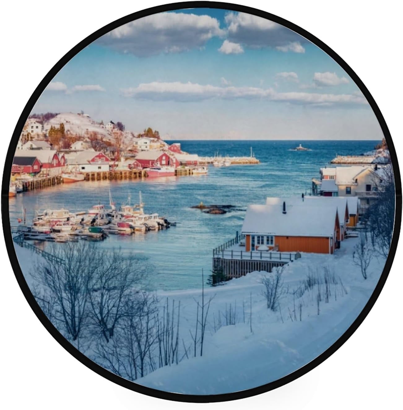 FREEAM Kids Round Nursery Area Rug 4 ft Beautiful Winter Scenery Snowy ...
