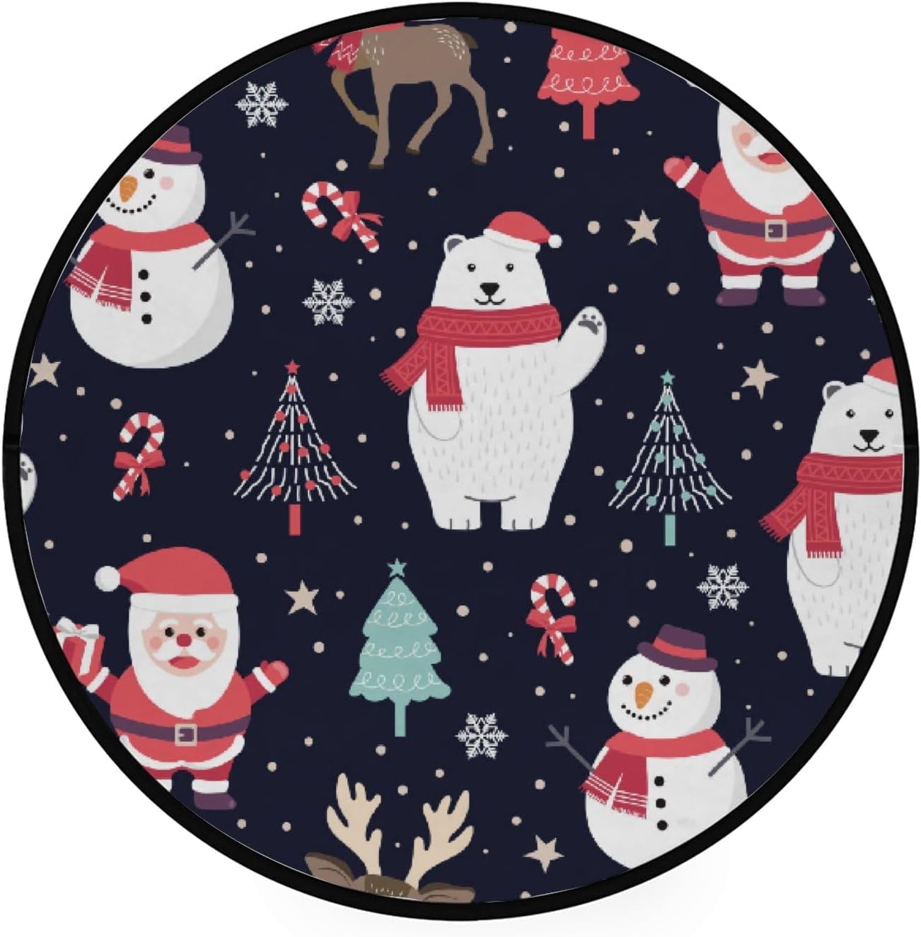 FREEAM Kids Round Nursery Area Rug 4 ft Christmas Santa and Polar Bear ...