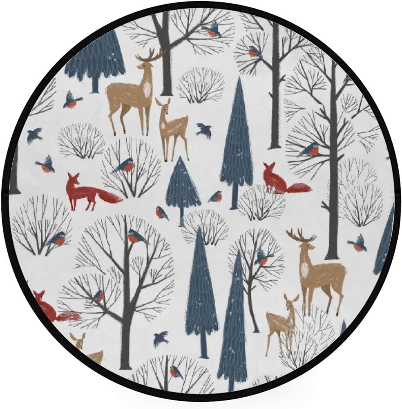 FREEAM Kids Round Nursery Area Rug 4 ft Winter Forest Animals Non Slip ...