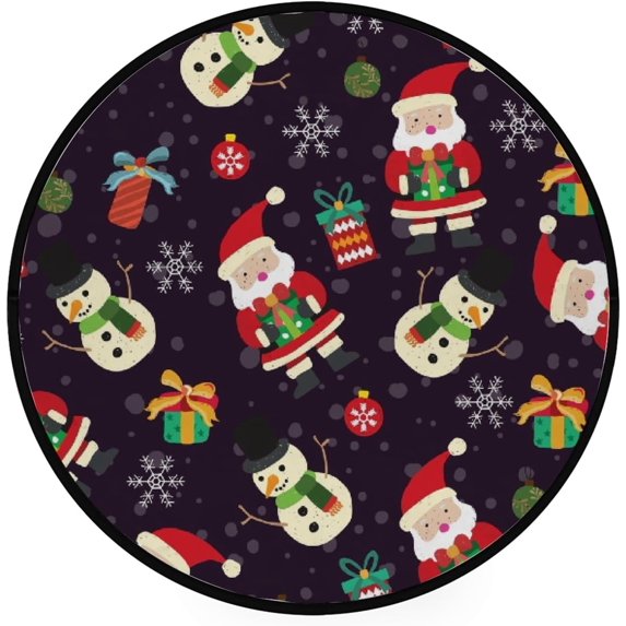 FREEAM Kids Round Nursery Area Rug 5 ft Xmas Santa Claus with Gift Non Slip Play Mats for Kids Boys Girls Playing Room Living Room