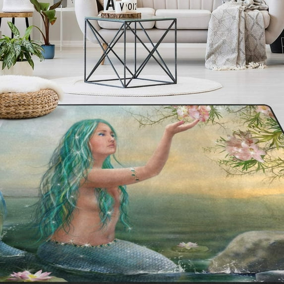 FREEAM Mermaid Non Slip Area Rug for Living Dinning Room Bedroom Kitchen, (20 x 31 Inch), Mermaid Sea Nursery Rug Floor Carpet Yoga Mat