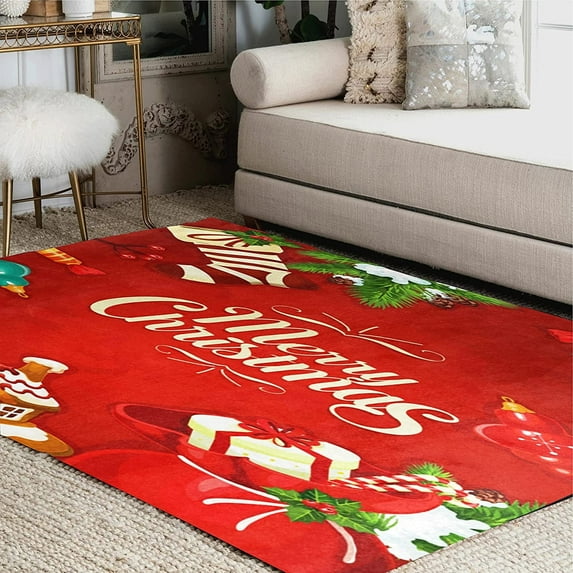 FREEAM Merry Christmas Cake Bell Gift Area Rug Mat for Living Dining Dorm Room Bedroom Home Decorative 7'x5'