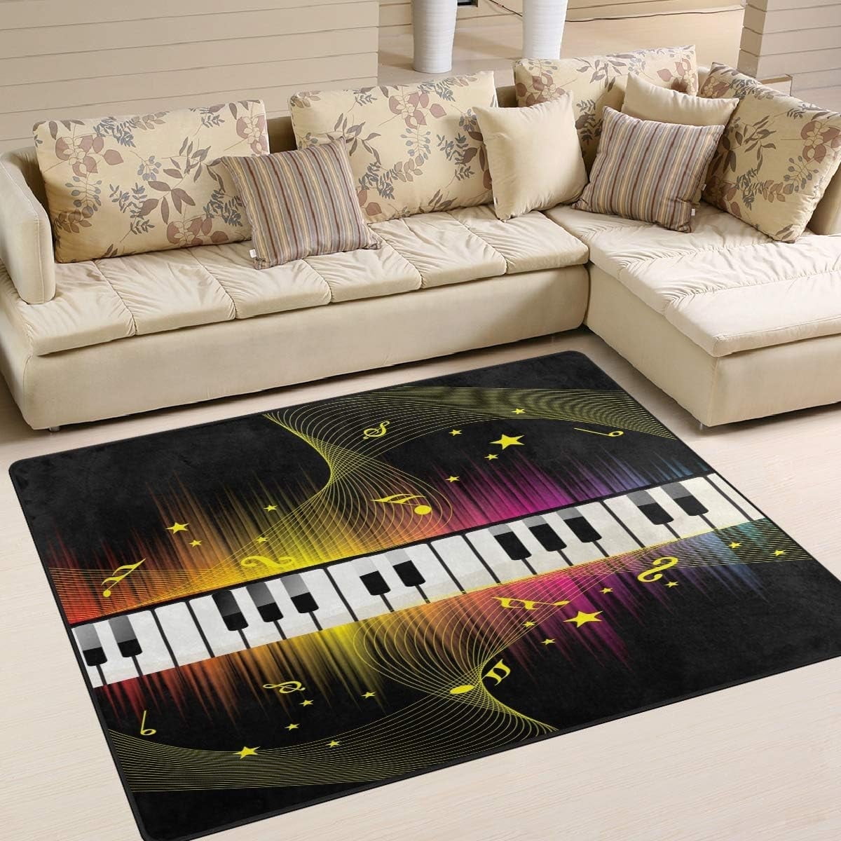 FREEAM Music Notes Piano Key Abstract Area Rug Mat for Living Dining ...