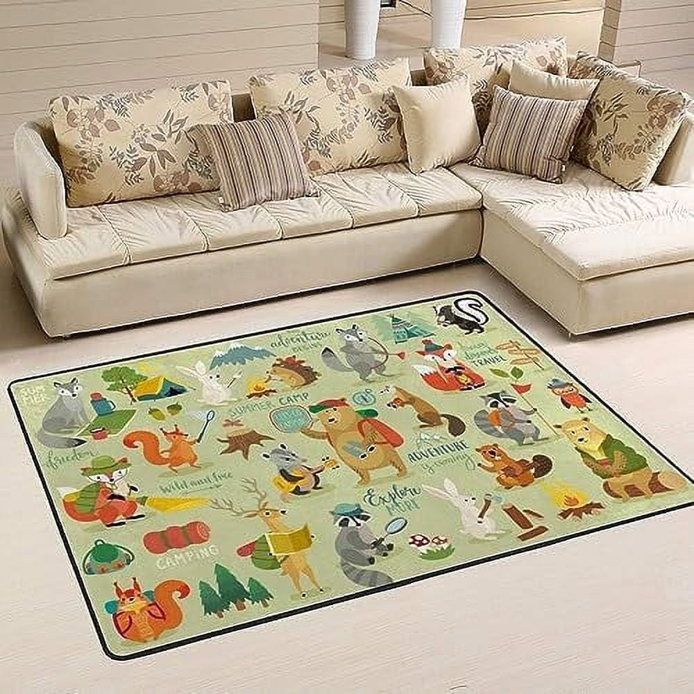 Child Rug Animals FREEAM Nusery Kids Rug Woodland Animals Fox Bear Bird Educational Soft ...